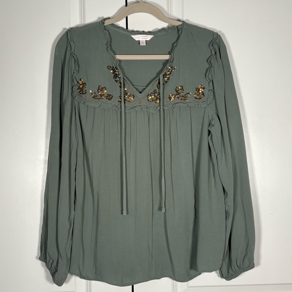 LC Lauren Conrad Peasant Cottagecore Long Sleeve Green Top